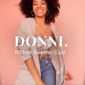 DONNI Ribbed Sweater Coat OSFA NWT Grey Beige Open Cardigan Pockets